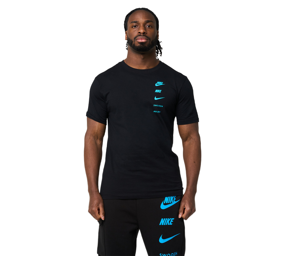 Nike Multi Logo Tee Mens White Grey Blue Short Sleeve Crew Neck T-Shirt UK S-2XL