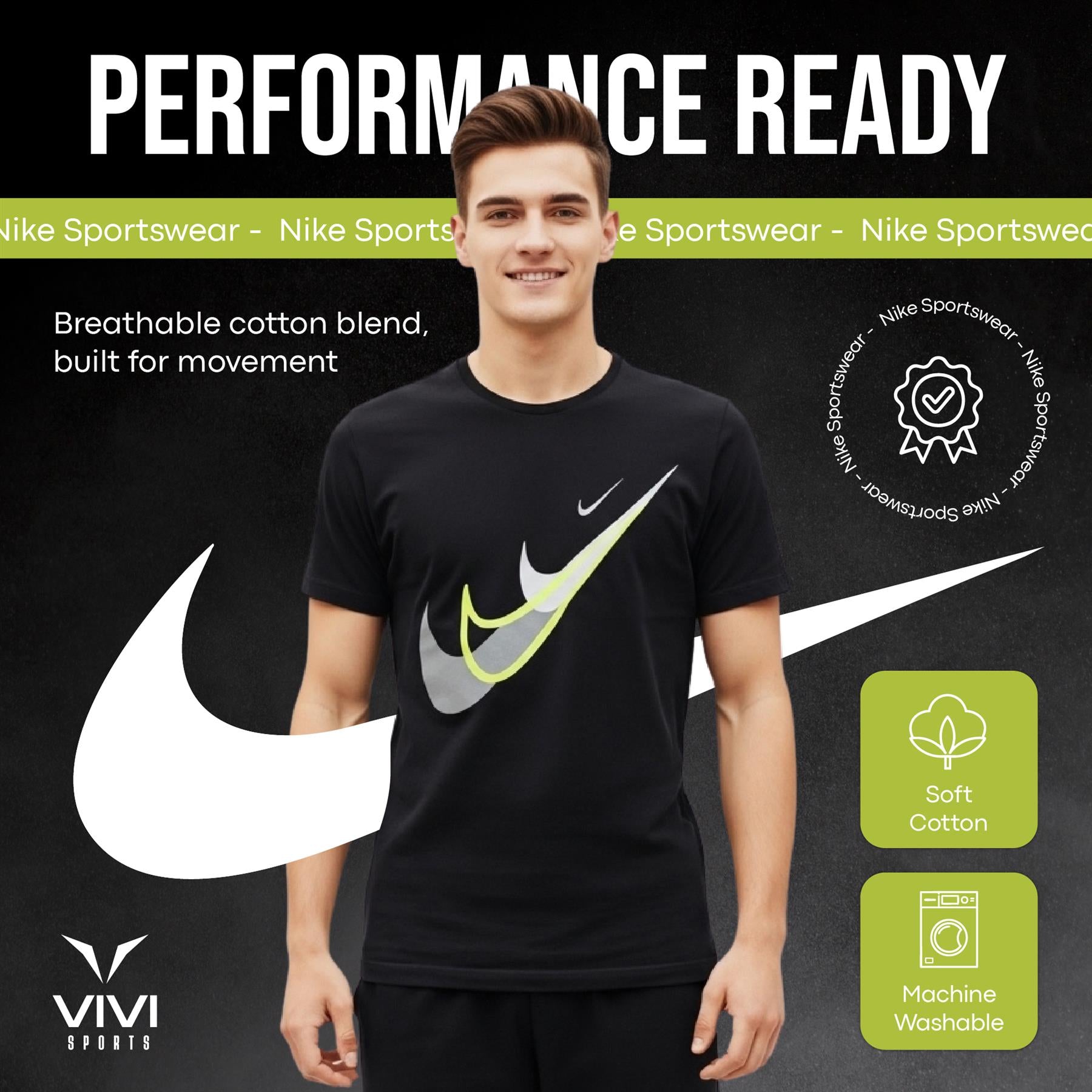 Nike Court SwooshMoto Logo Tee Mens Black and Grey Short Sleeve Crew Neck T-Shirt UK S-2XL