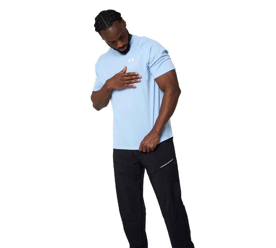 Under Armour Tech Textured Tee Mens Orange Base White Light Blue Blue White Short Sleeve T-Shirt UK S-2XL