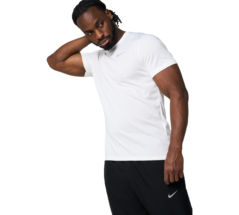 Nike Miler Running T-Shirt Mens White Dri-FIT Short Sleeve Training Tee UK S-2XL
