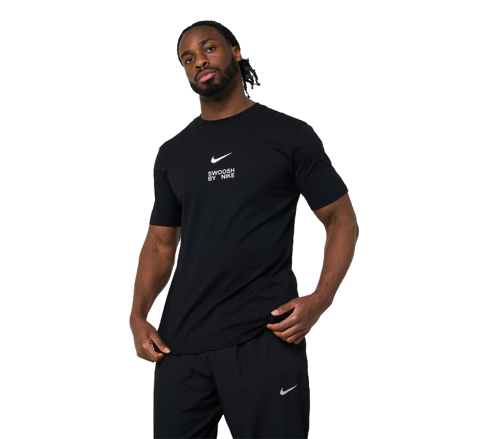 Nike Big Swoosh Tee Mens Black and White Short Sleeve Crew Neck T-Shirt UK S-2XL