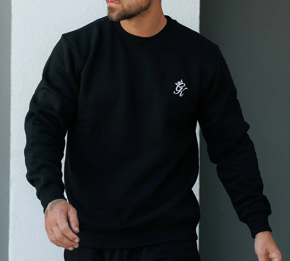 Gym King Fundamental Sweatshirt Black Mens Fleece Crew Neck Athletic Fit - UK S-2XL