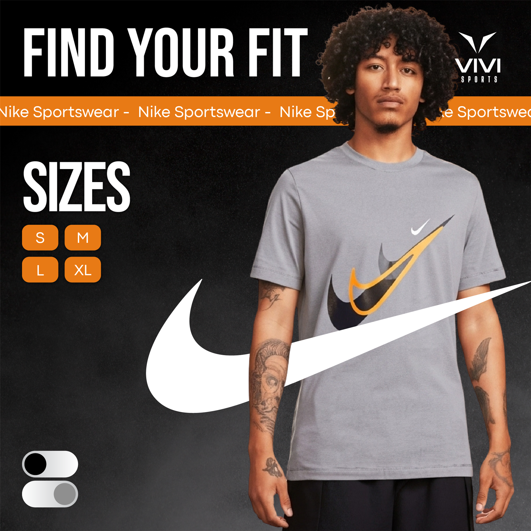 Nike Court SwooshMoto Logo Tee Mens Black and Grey Short Sleeve Crew Neck T-Shirt UK S-2XL
