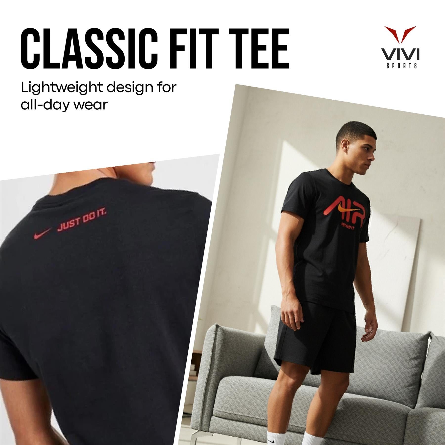 Nike Air Swoosh T Shirt Mens Casual Black and White Crew Neck Short Sleeve Tee UK S-2XL