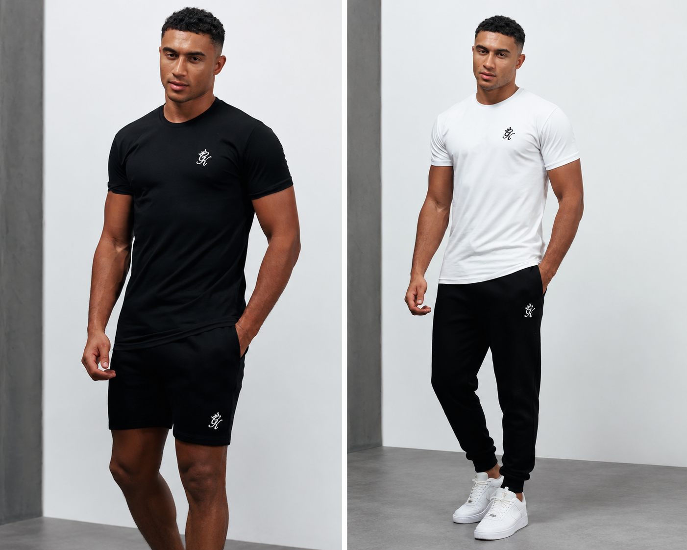 Gym King Fundamental T-Shirt Mens Casual Gym Jersey Tee Black and White UK XS-2XL