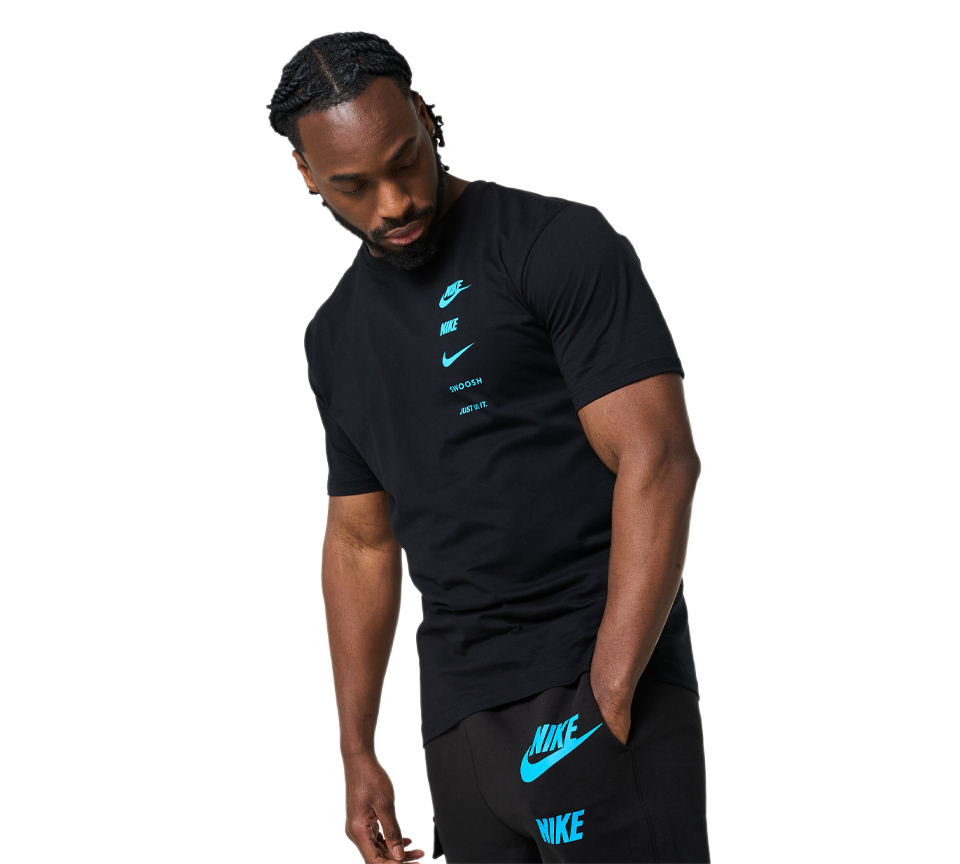 Nike Multi Logo Tee Mens White Grey Blue Short Sleeve Crew Neck T-Shirt UK S-2XL