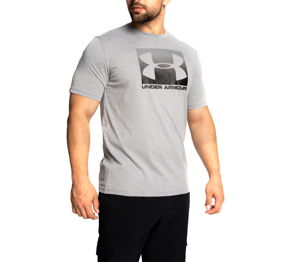 Under Armour Boxed Sportstyle Tee Mens Crew Neck T-Shirt Royal Graphite and Steel Light Heather Graphite UK S-3XL