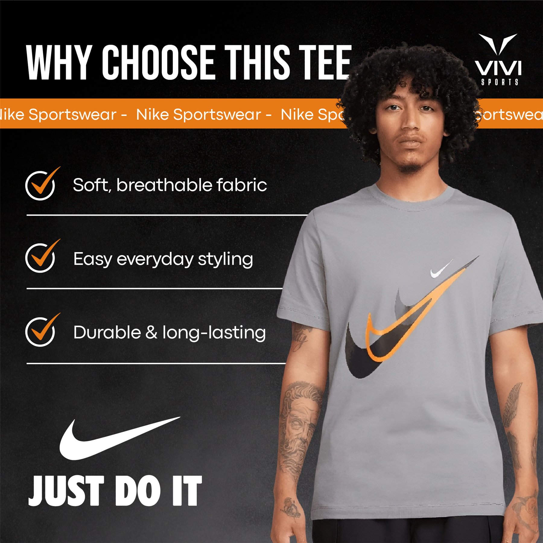 Nike Court SwooshMoto Logo Tee Mens Black and Grey Short Sleeve Crew Neck T-Shirt UK S-2XL