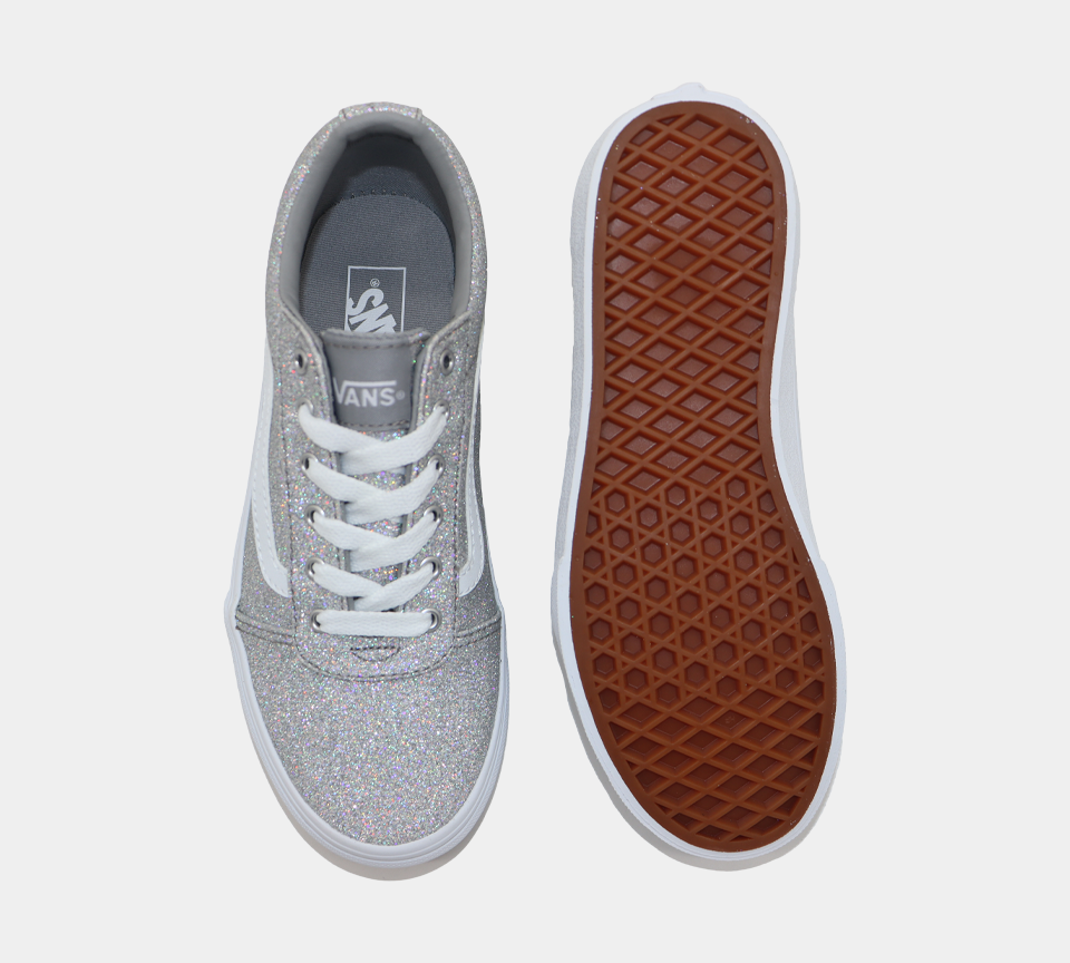 Vans Ward Party Glitter Kids Girls Shoes Silver/White UK 10-13/1-5