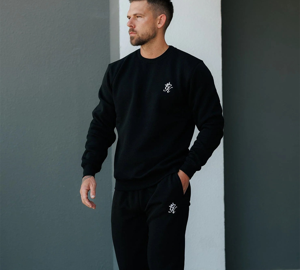 Gym King Fundamental Sweatshirt Black Mens Fleece Crew Neck Athletic Fit - UK S-2XL