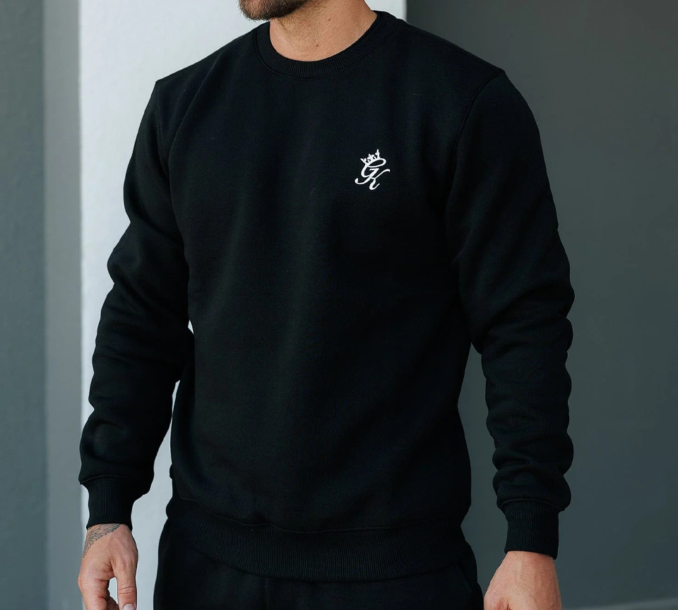 Gym King Fundamental Sweatshirt Black Mens Fleece Crew Neck Athletic Fit - UK S-2XL