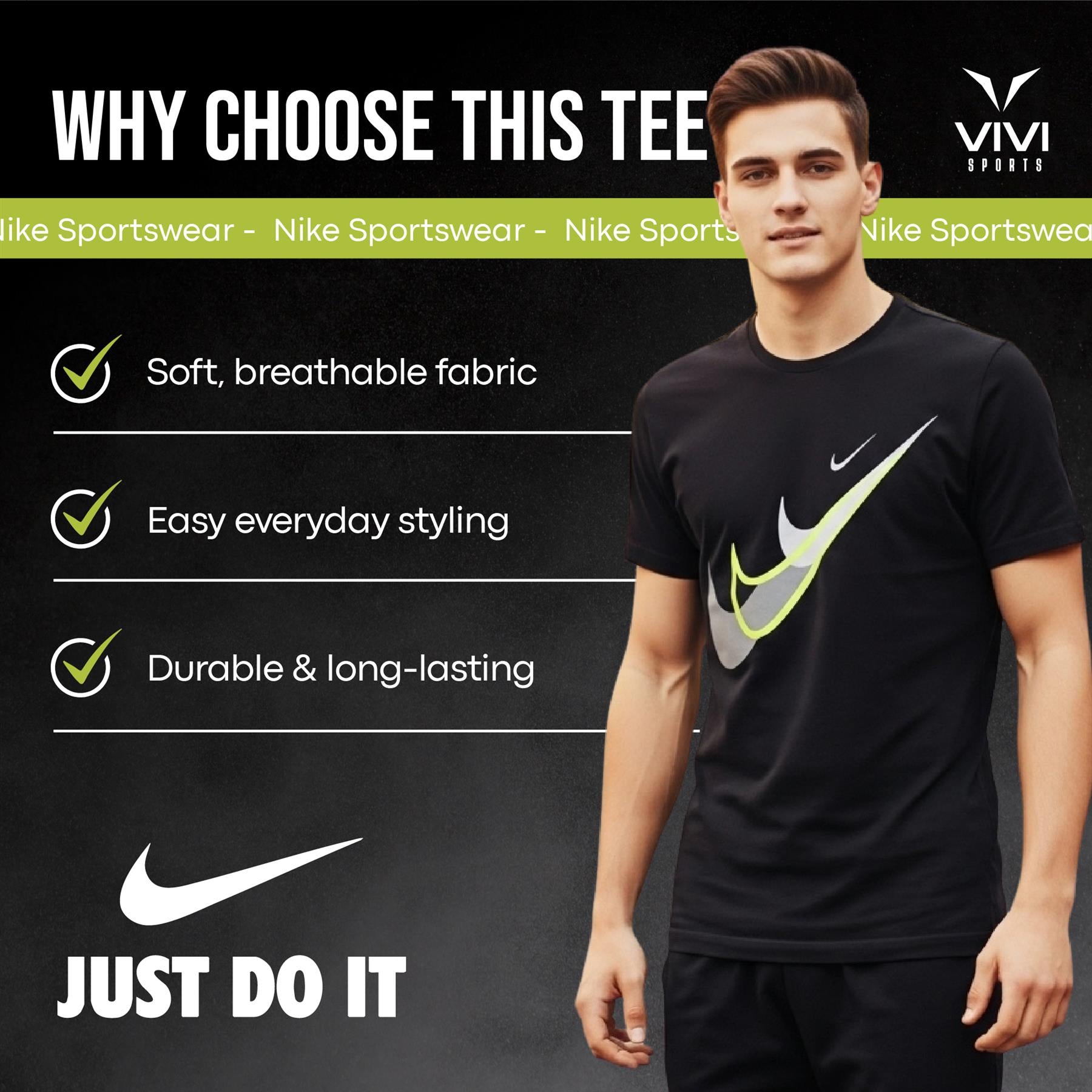 Nike Court SwooshMoto Logo Tee Mens Black and Grey Short Sleeve Crew Neck T-Shirt UK S-2XL