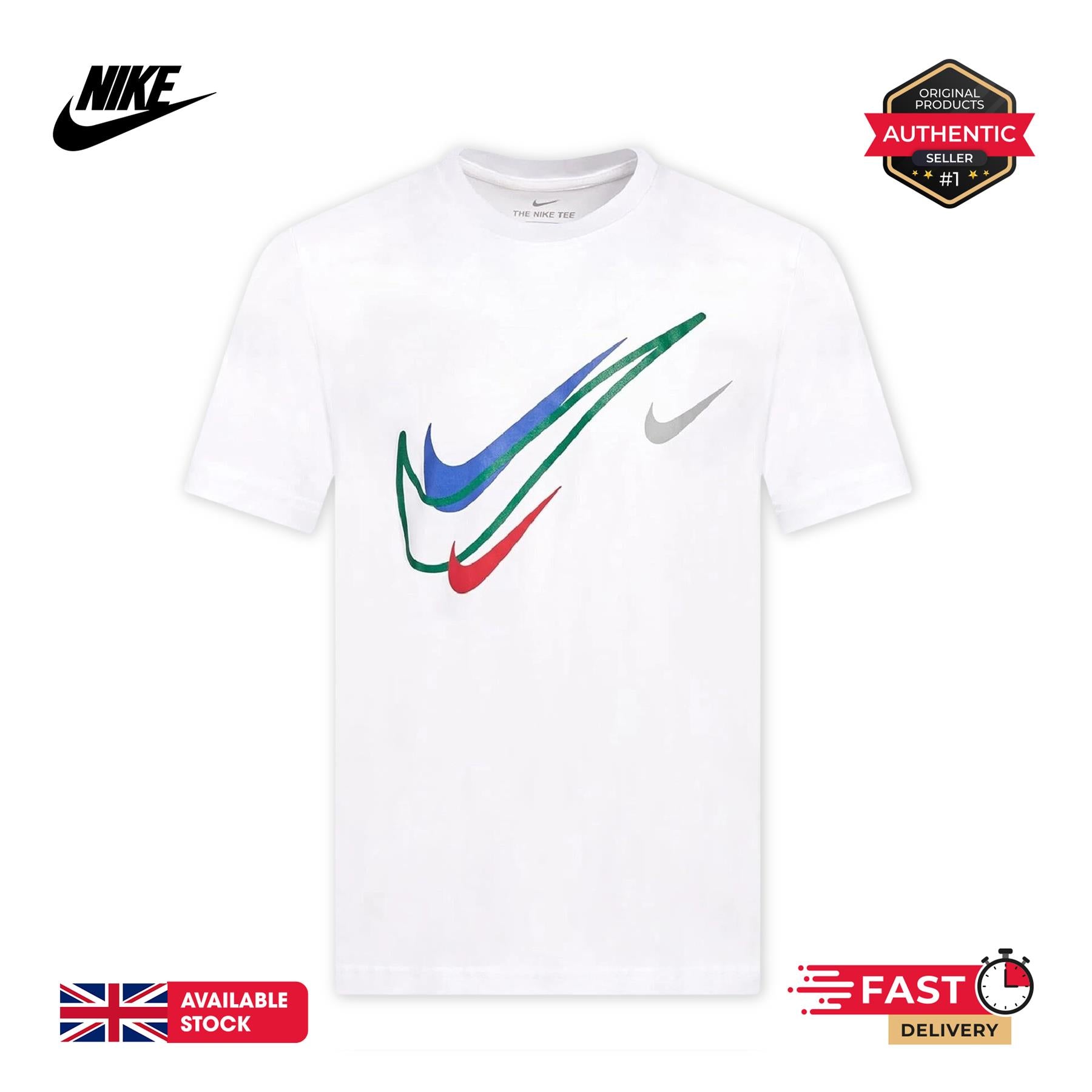 Nike Sportswear Short Sleeve Swoosh Logo T-Shirt Mens White Black Grey Navy Casual UK S-2XL