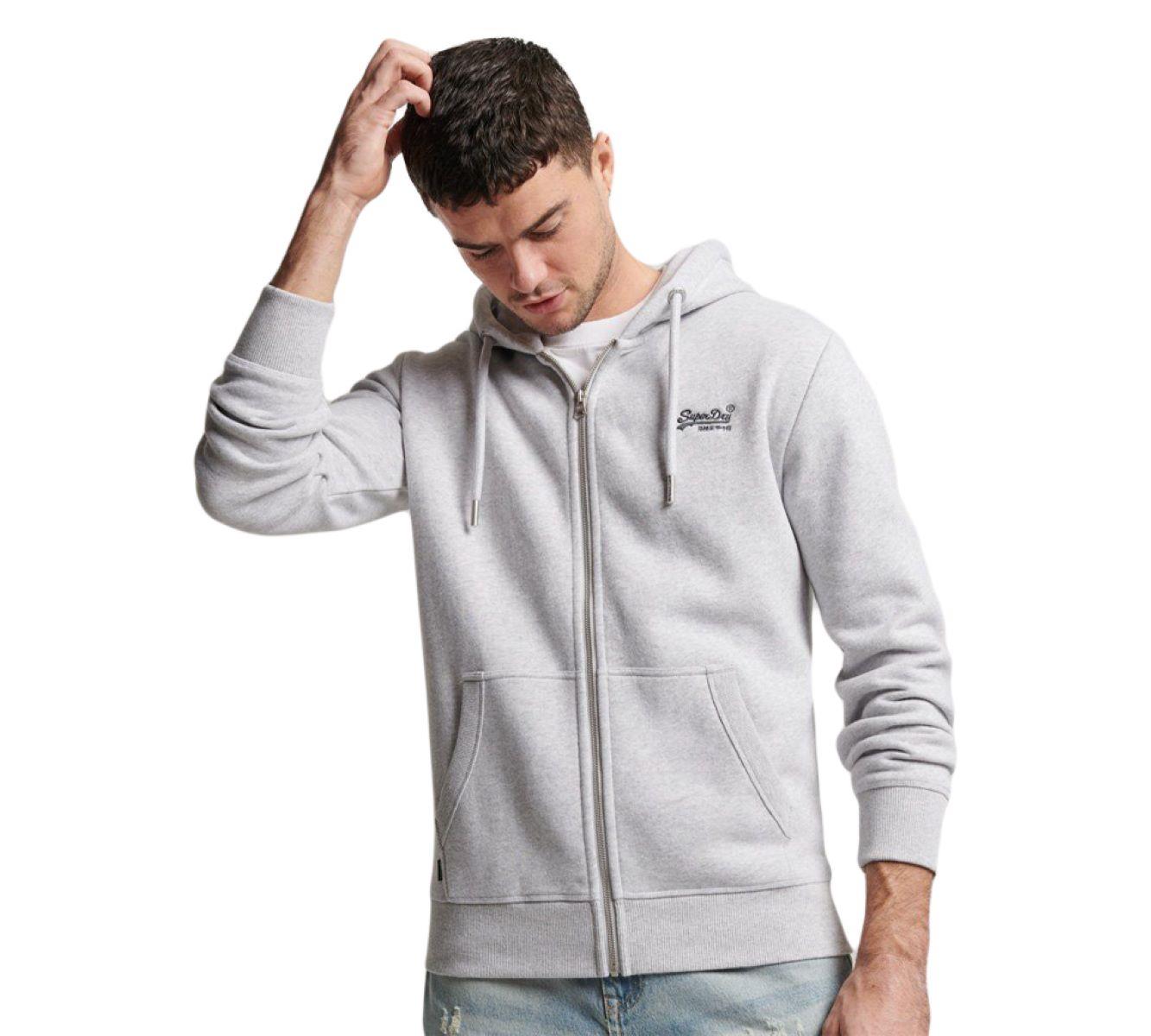 Superdry Mens Vintage Embroidered Logo Zip Hoodie Grey UK S-2XL