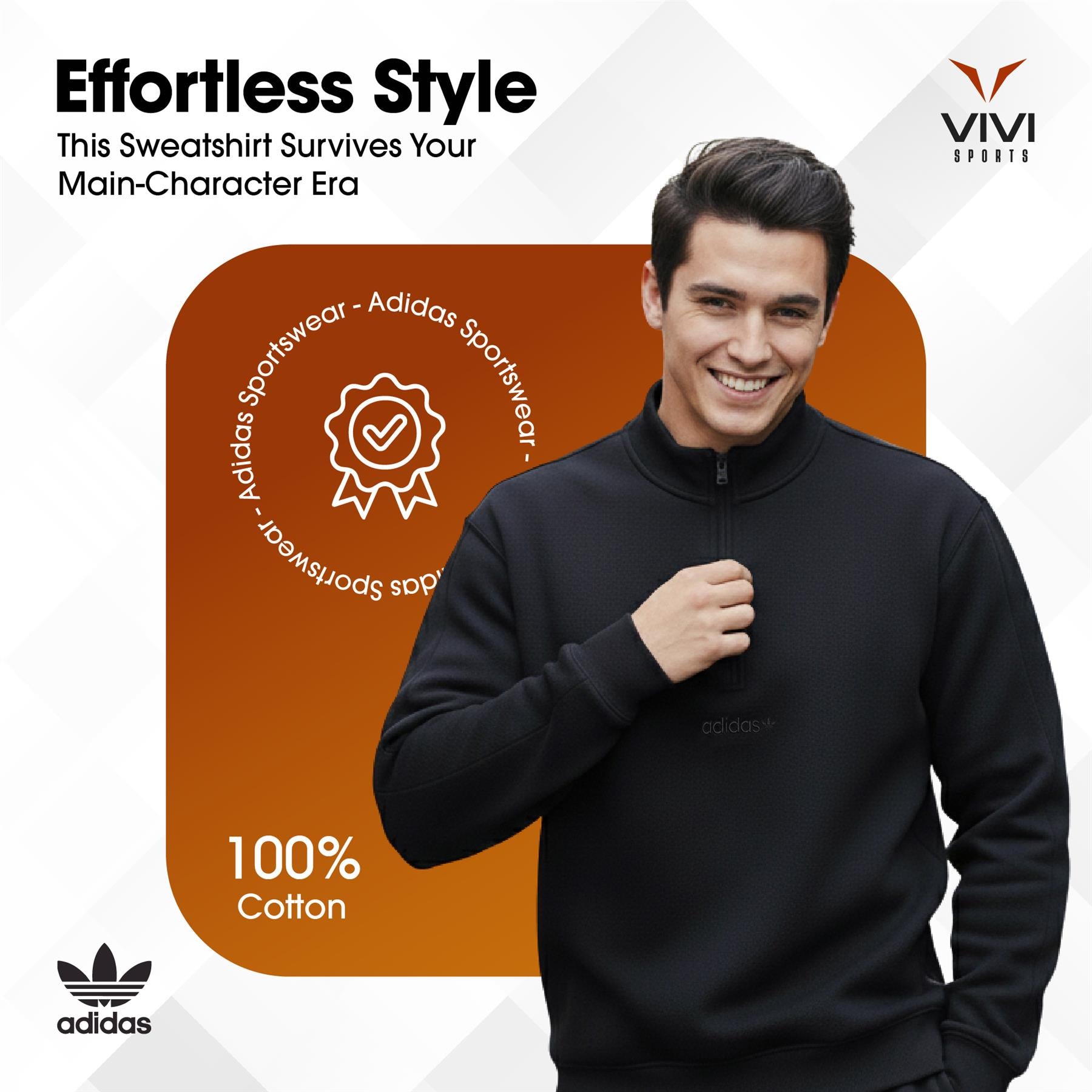 Adidas 100% Cotton Men's Loopback Quarter-Zip HP0417 Sweatshirt Carbon UK XS-L