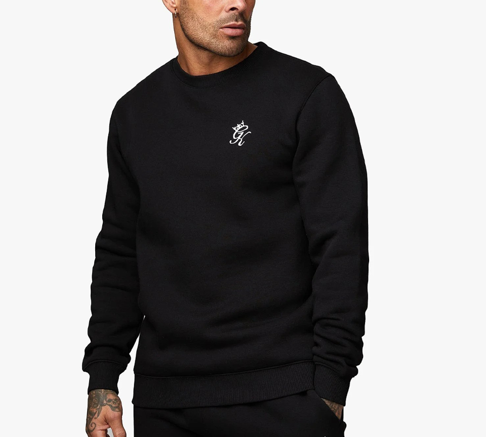 Gym King Fundamental Sweatshirt Black Mens Fleece Crew Neck Athletic Fit - UK S-2XL