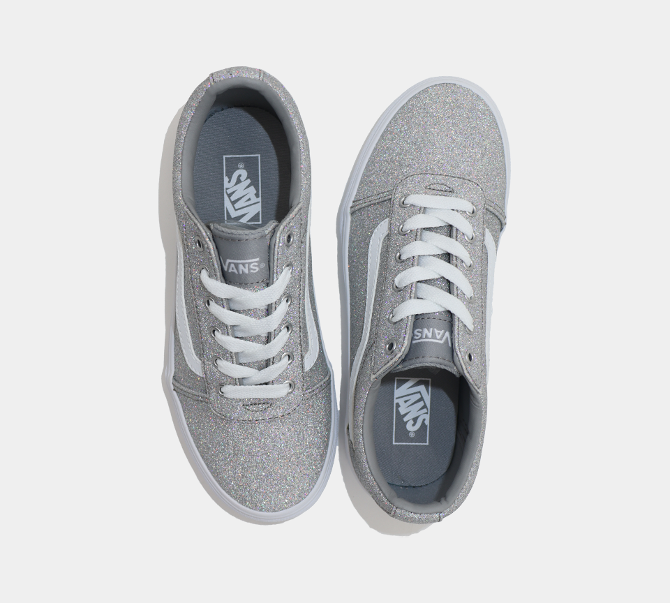 Vans Ward Party Glitter Kids Girls Shoes Silver/White UK 10-13/1-5