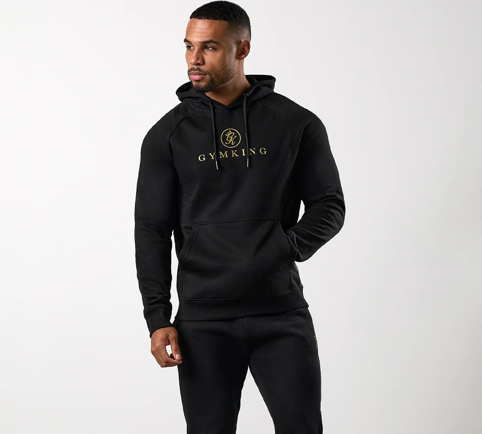 Gym King Pro Hoodie Black Gold UK S-M