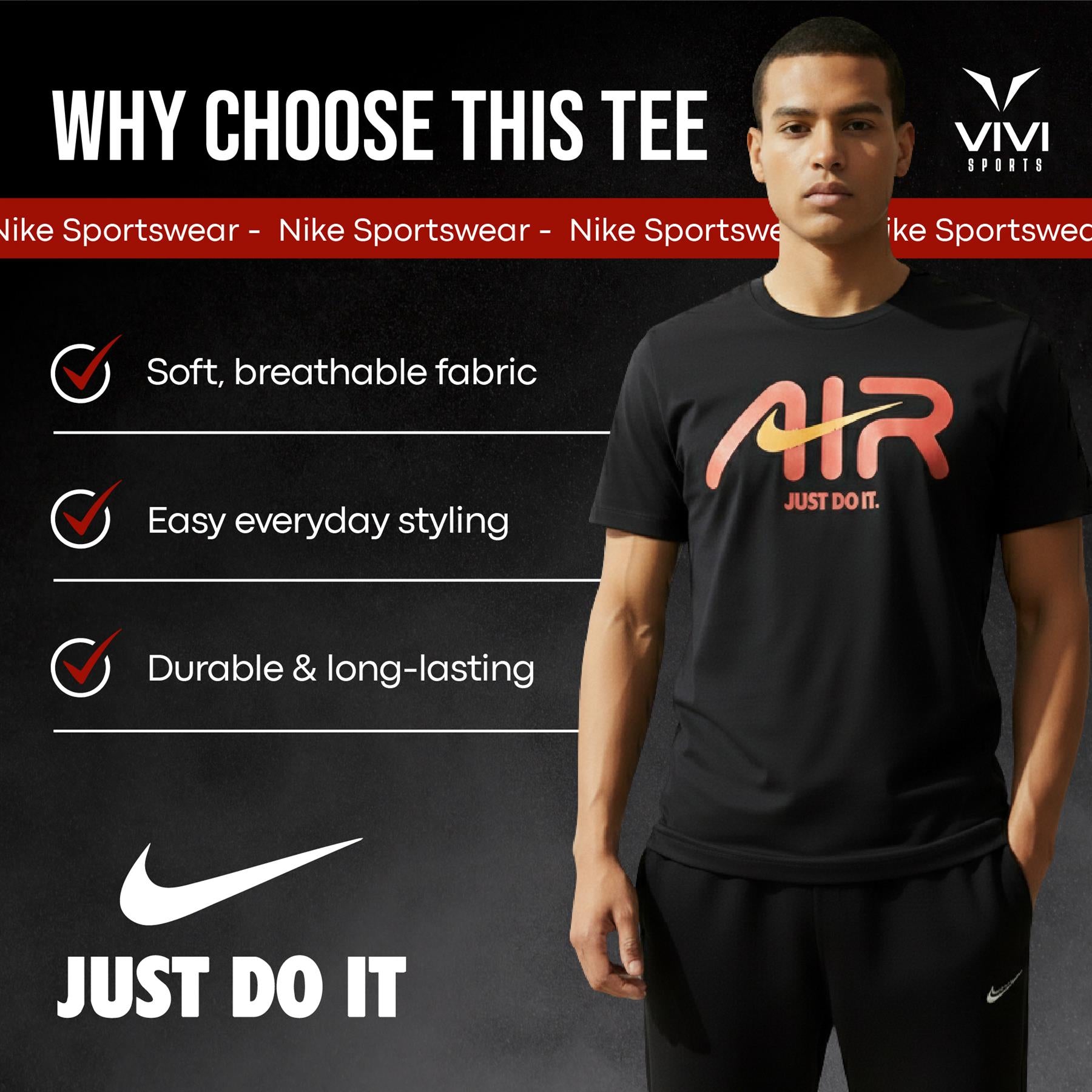 Nike Air Swoosh T Shirt Mens Casual Black and White Crew Neck Short Sleeve Tee UK S-2XL