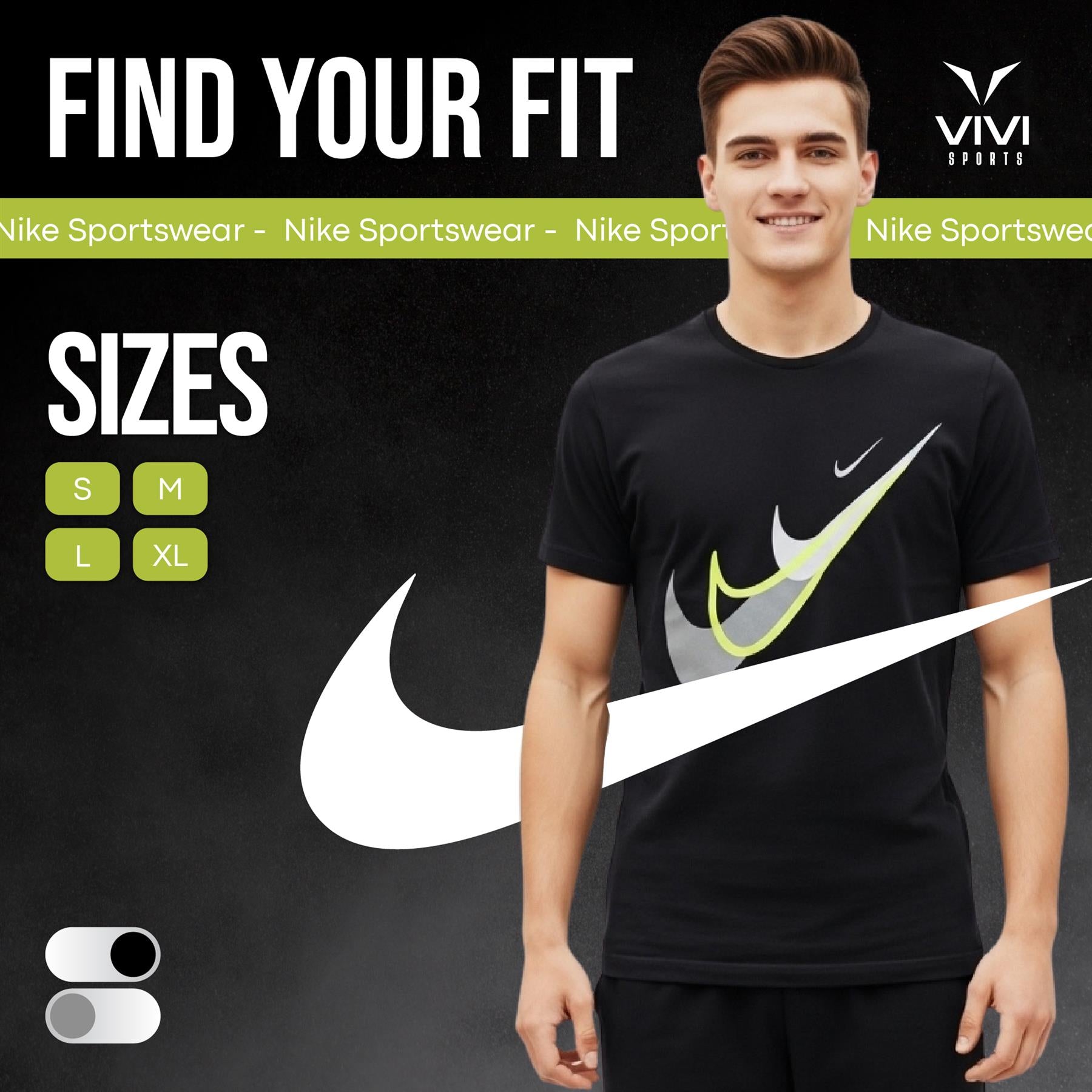 Nike Court SwooshMoto Logo Tee Mens Black and Grey Short Sleeve Crew Neck T-Shirt UK S-2XL