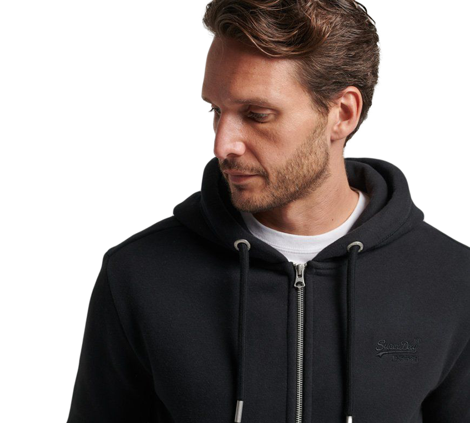 Superdry Vintage Logo Embroidered Zip Hoodie Black - UK S-2XL