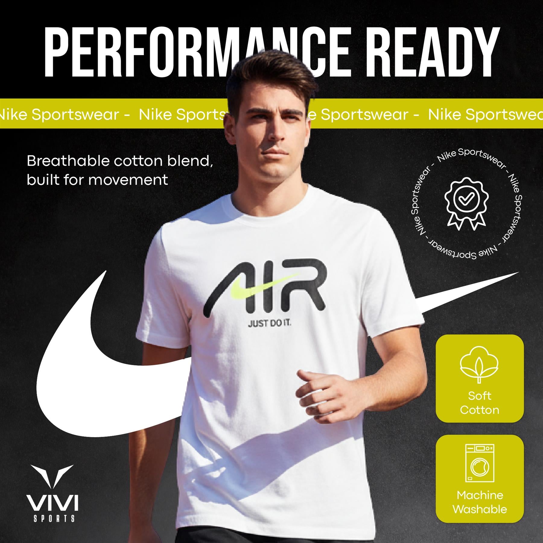 Nike Air Swoosh T Shirt Mens Casual Black and White Crew Neck Short Sleeve Tee UK S-2XL