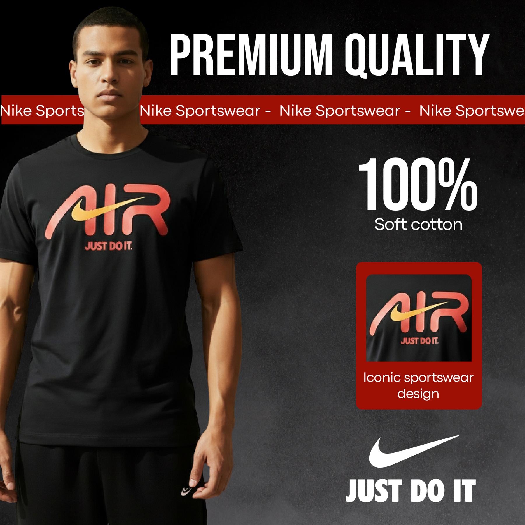 Nike Air Swoosh T Shirt Mens Casual Black and White Crew Neck Short Sleeve Tee UK S-2XL