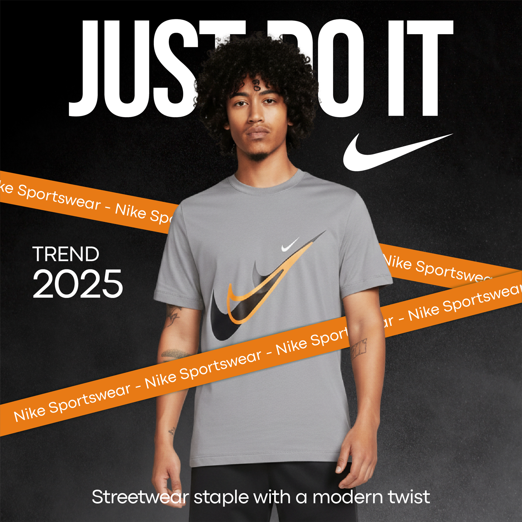 Nike Court SwooshMoto Logo Tee Mens Black and Grey Short Sleeve Crew Neck T-Shirt UK S-2XL