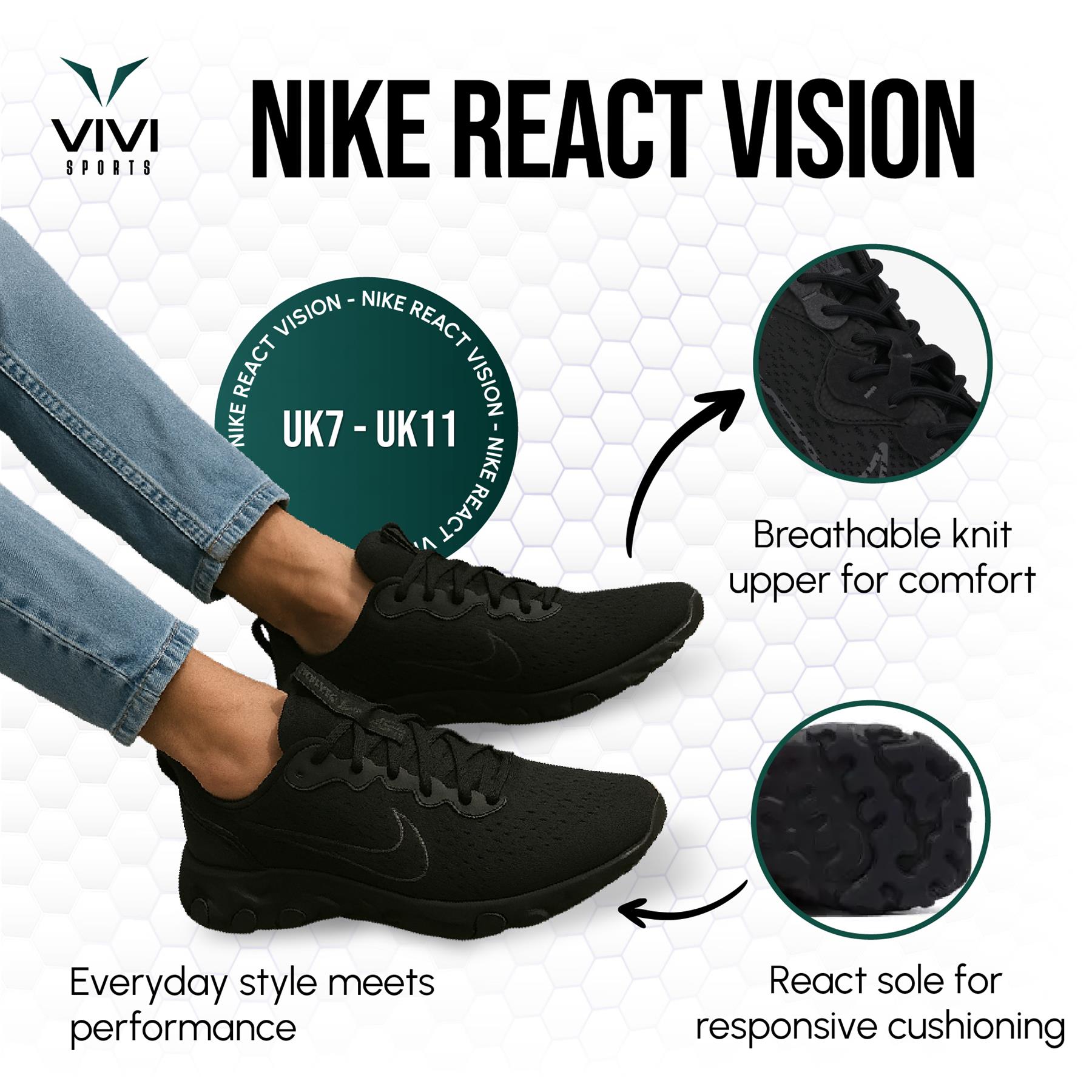 Nike React Vision Trainers Black/Anthracite Black UK 7-11