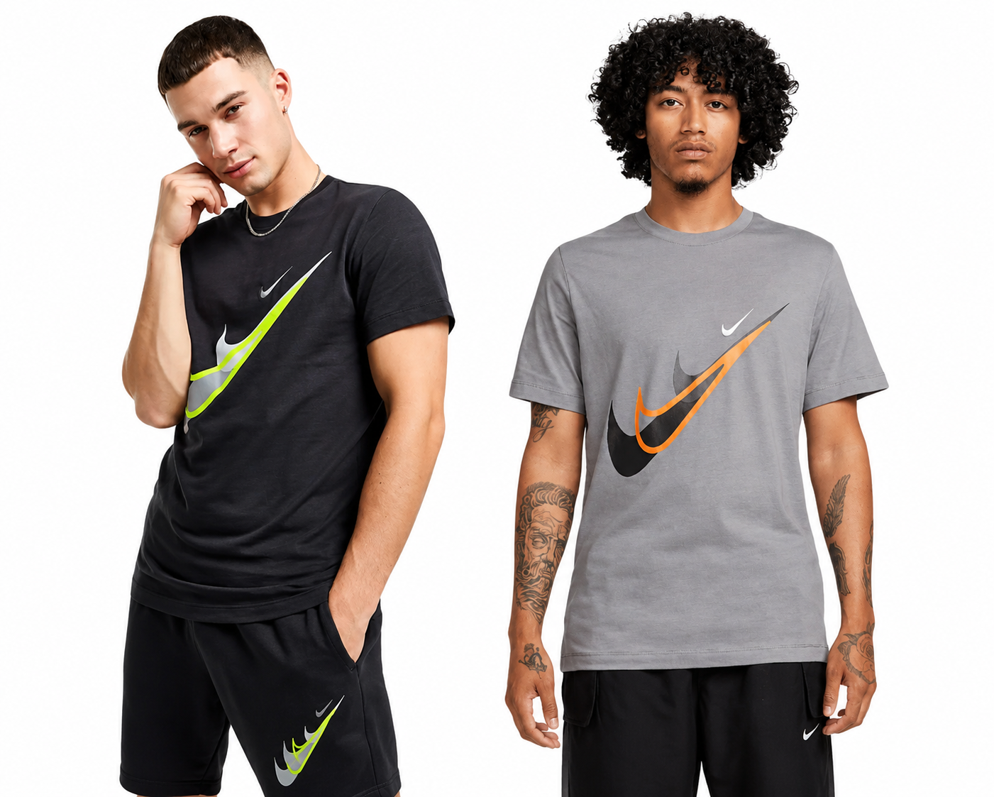 Nike Court SwooshMoto Logo Tee Mens Black and Grey Short Sleeve Crew Neck T-Shirt UK S-2XL