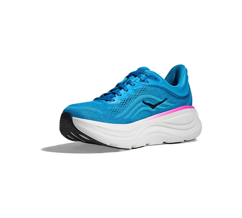 Hoka Womens Bondi 9 Skyward Blue/Neon fuchsia & Truffle Salt/Sea Glass Trainers Shoes UK 4-8