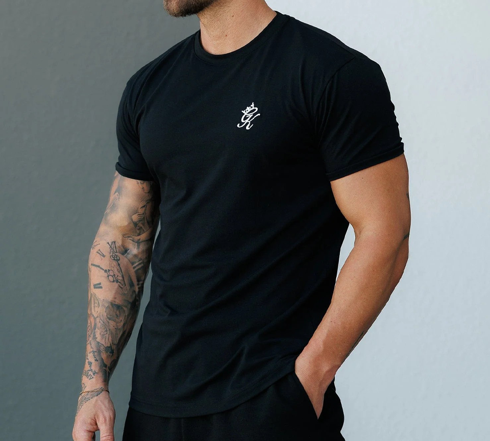 Gym King Fundamental T-Shirt Mens Casual Gym Jersey Tee Black and White UK XS-2XL