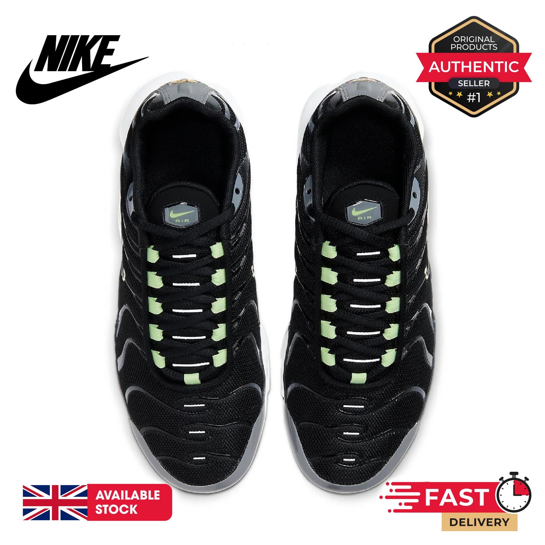 Nike Air Max Plus 97 Black Barely Volt Trainers Black Grey UK 4-5.5