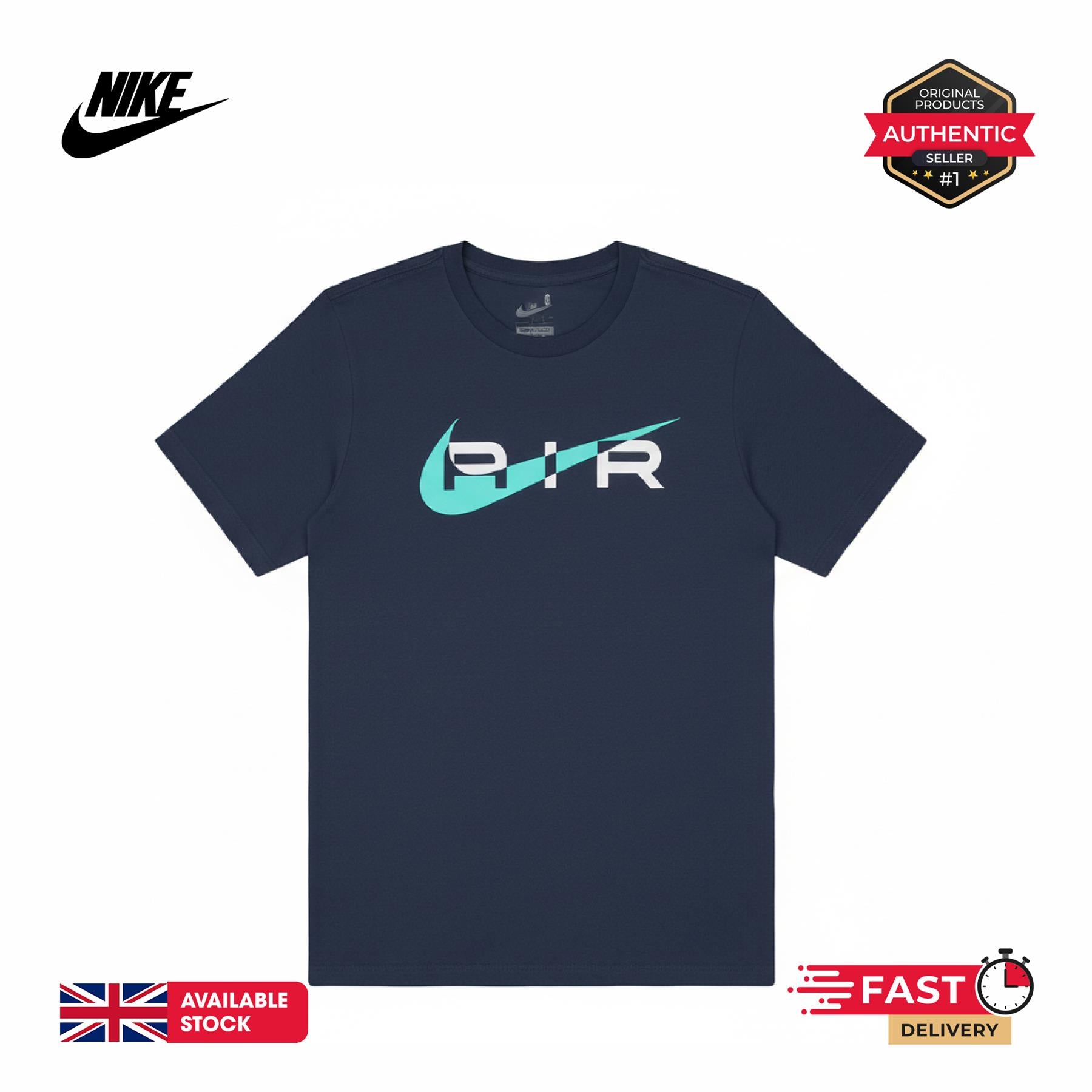 Nike Air Graphic Tee Mens Black and Navy Short Sleeve Crew Neck T-Shirt UK S-2XL