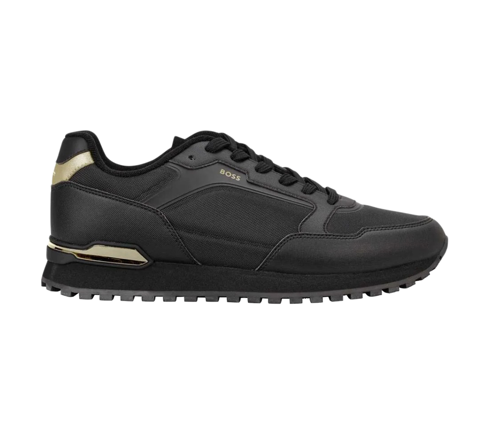 Boss Mens Parkour Trainers Black Lace-Up Sneakers with Gold Detail UK 6-11