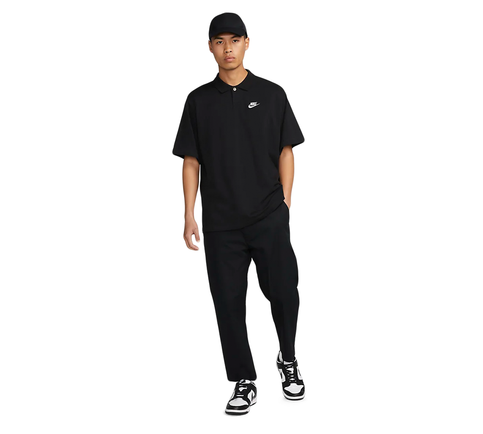Nike Club Mens Black Polo T-Shirt Futura Logo Relaxed Fit Cotton UK S-2XL