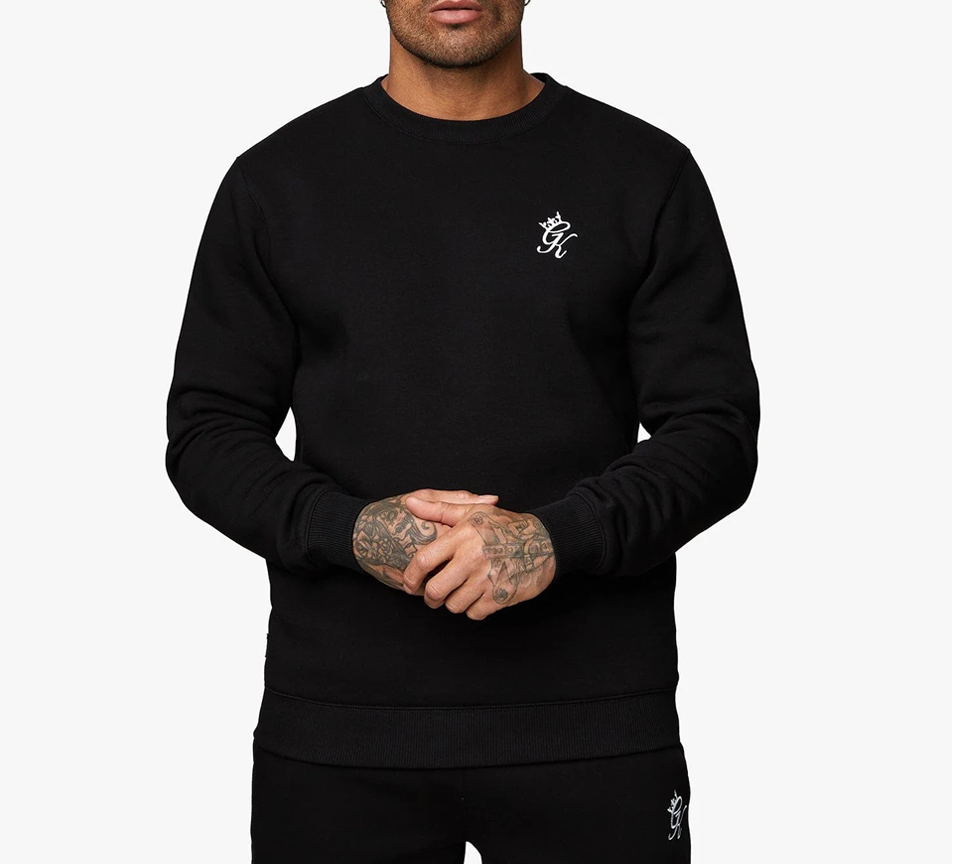 Gym King Fundamental Sweatshirt Black Mens Fleece Crew Neck Athletic Fit - UK S-2XL