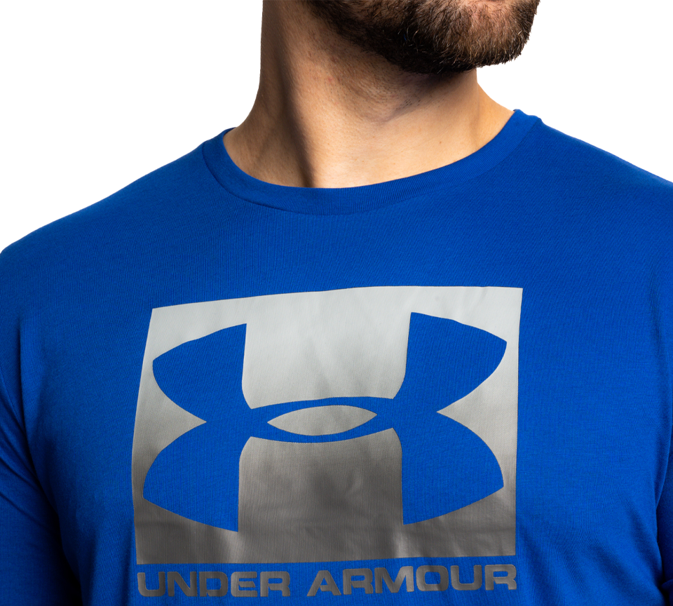 Under Armour Boxed Sportstyle Tee Mens Crew Neck T-Shirt Royal Graphite and Steel Light Heather Graphite UK S-3XL