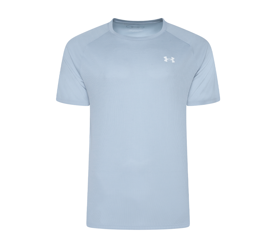 Under Armour Tech Textured Tee Mens Orange Base White Light Blue Blue White Short Sleeve T-Shirt UK S-2XL