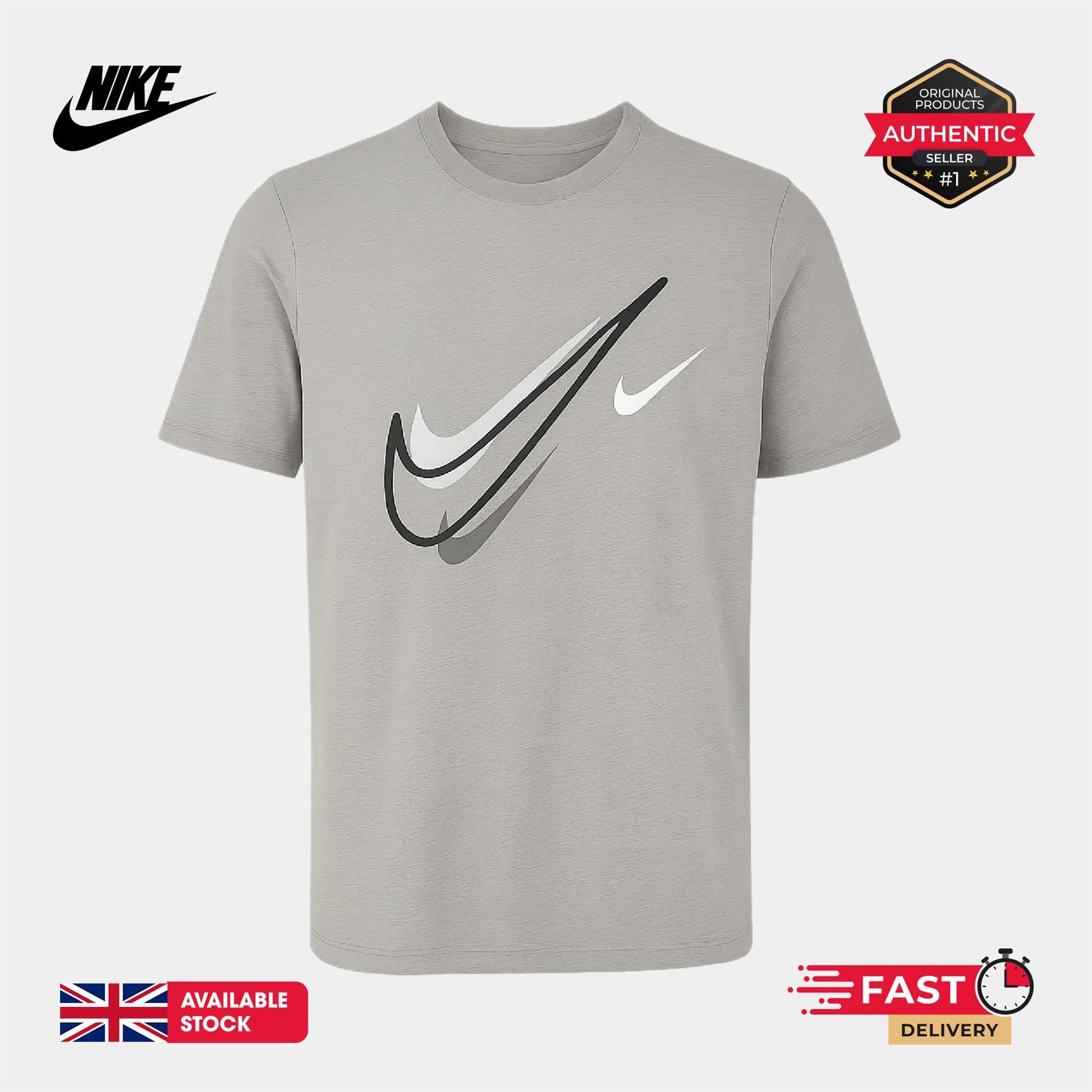 Nike Sportswear Short Sleeve Swoosh Logo T-Shirt Mens White Black Grey Navy Casual UK S-2XL