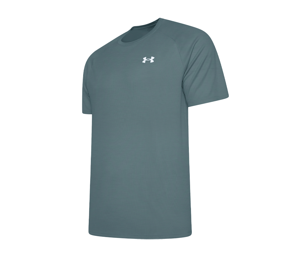 Under Armour Tech Textured Tee Mens Orange Base White Light Blue Blue White Short Sleeve T-Shirt UK S-2XL
