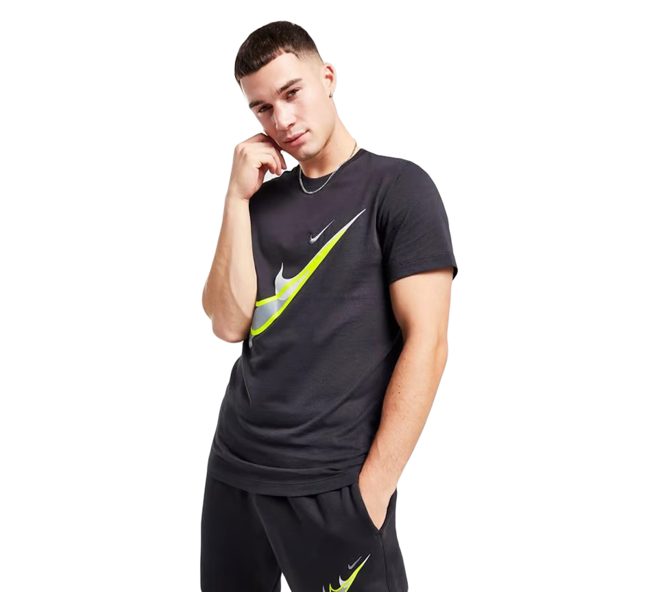 Nike Court SwooshMoto Logo Tee Mens Black and Grey Short Sleeve Crew Neck T-Shirt UK S-2XL