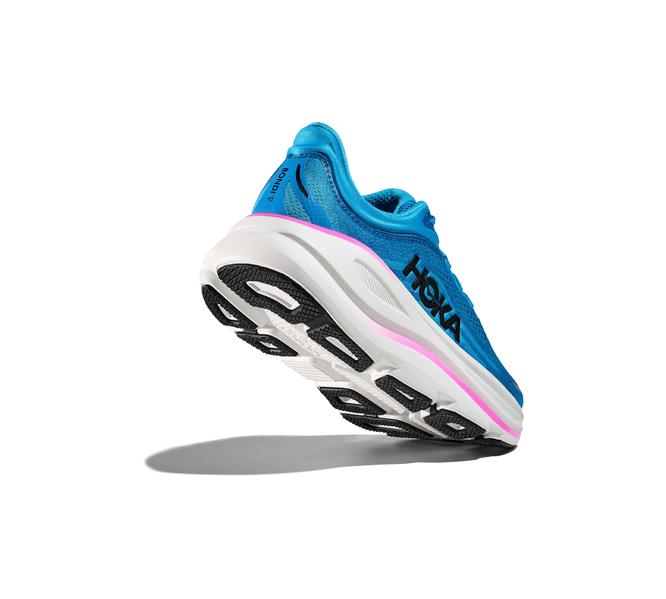 Hoka Womens Bondi 9 Skyward Blue/Neon fuchsia & Truffle Salt/Sea Glass Trainers Shoes UK 4-8