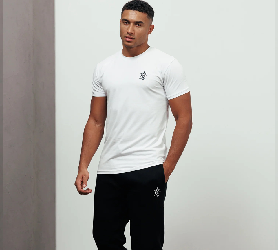 Gym King Fundamental T-Shirt Mens Casual Gym Jersey Tee Black and White UK XS-2XL