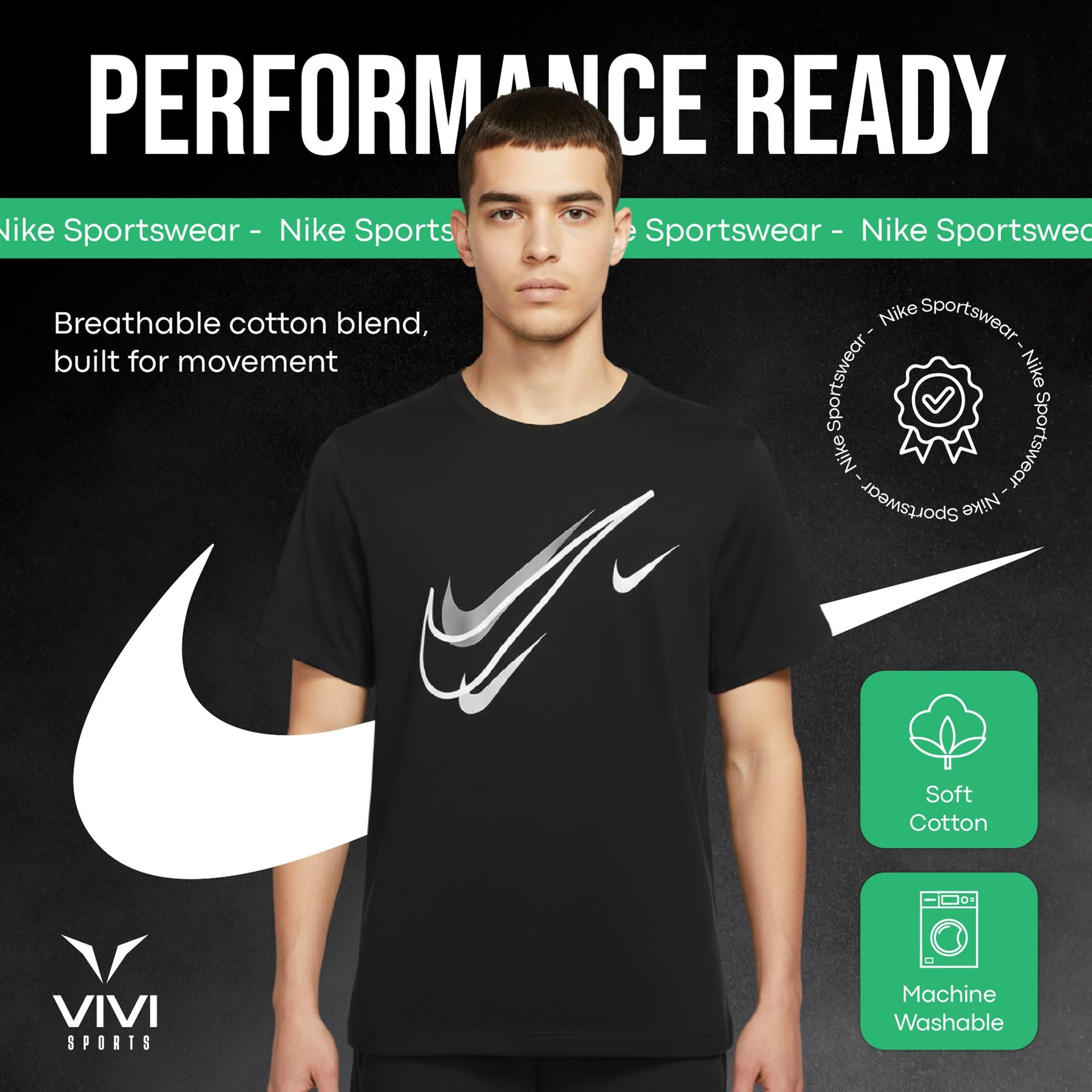 Nike Sportswear Short Sleeve Swoosh Logo T-Shirt Mens White Black Grey Navy Casual UK S-2XL