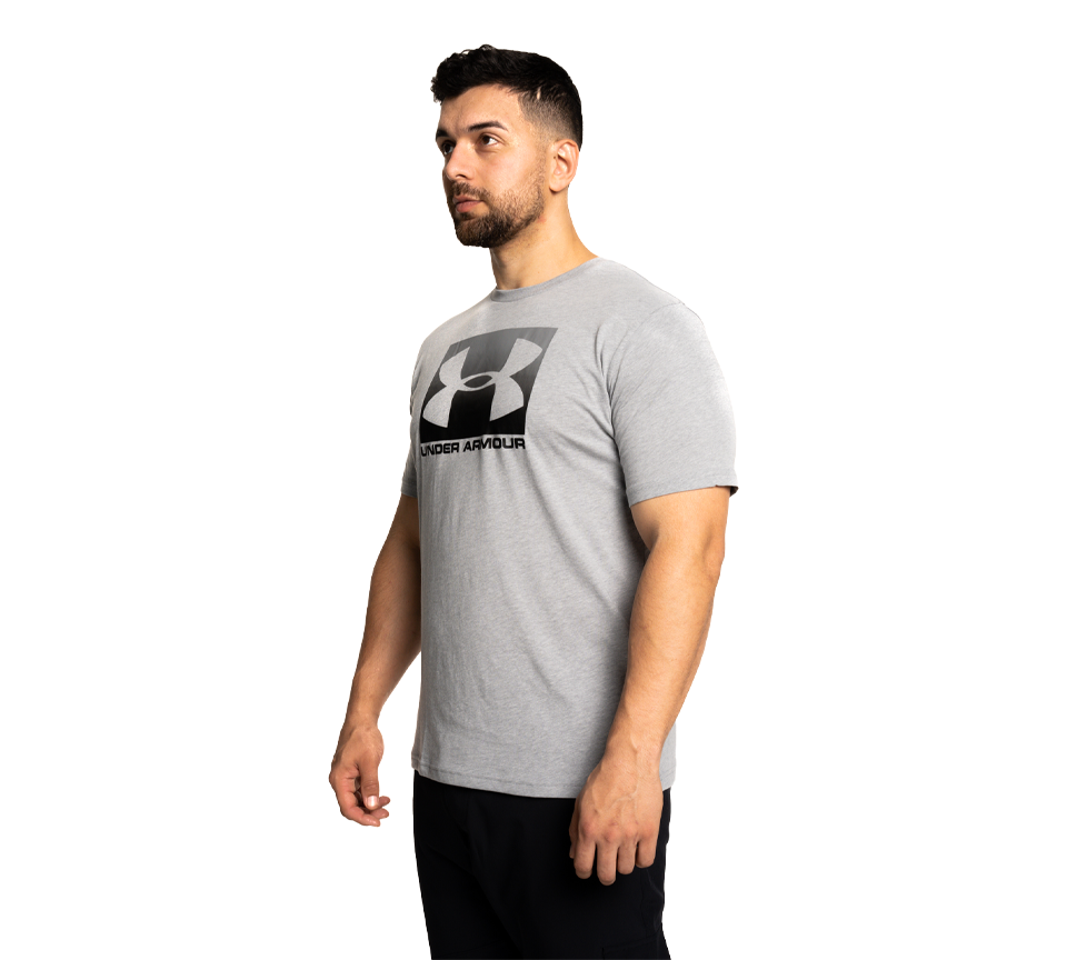 Under Armour Boxed Sportstyle Tee Mens Crew Neck T-Shirt Royal Graphite and Steel Light Heather Graphite UK S-3XL