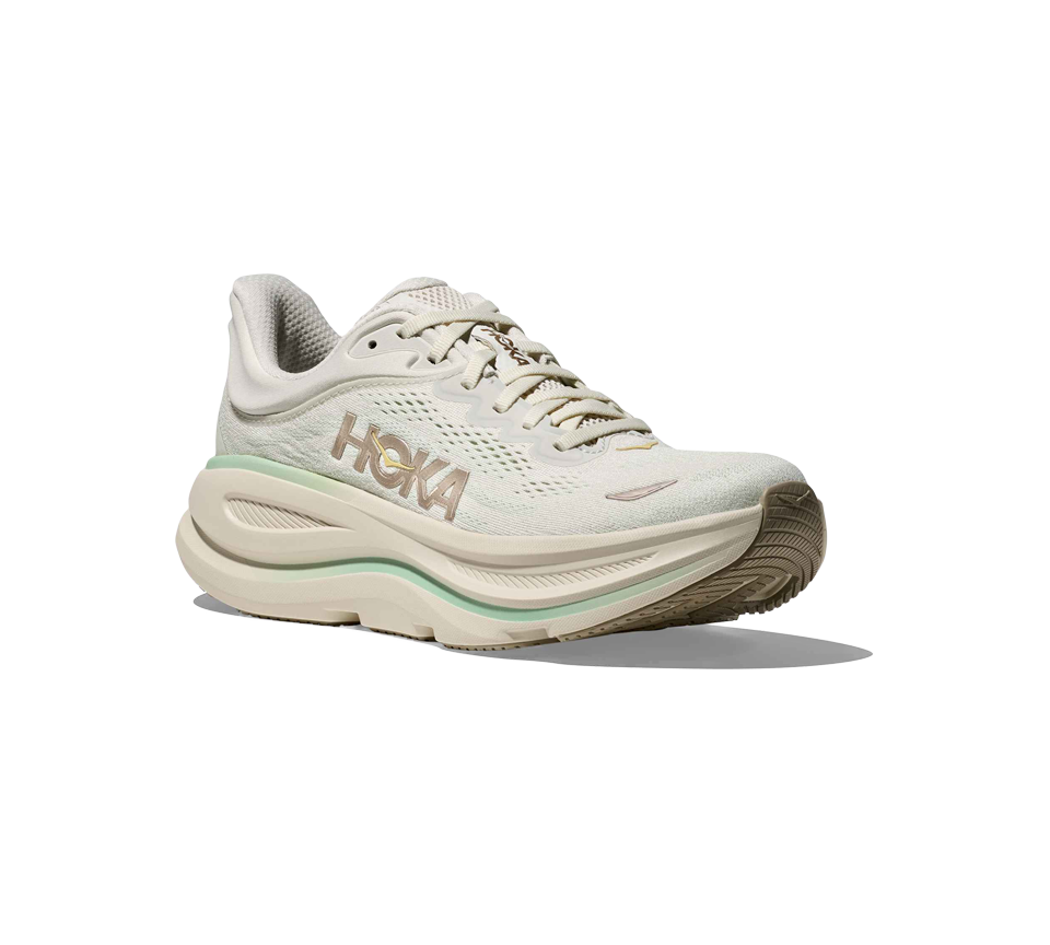 Hoka Womens Bondi 9 Skyward Blue/Neon fuchsia & Truffle Salt/Sea Glass Trainers Shoes UK 4-8
