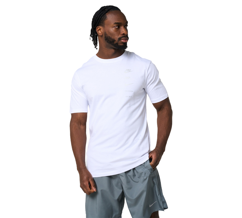 Nike Multi Logo Tee Mens White Grey Blue Short Sleeve Crew Neck T-Shirt UK S-2XL