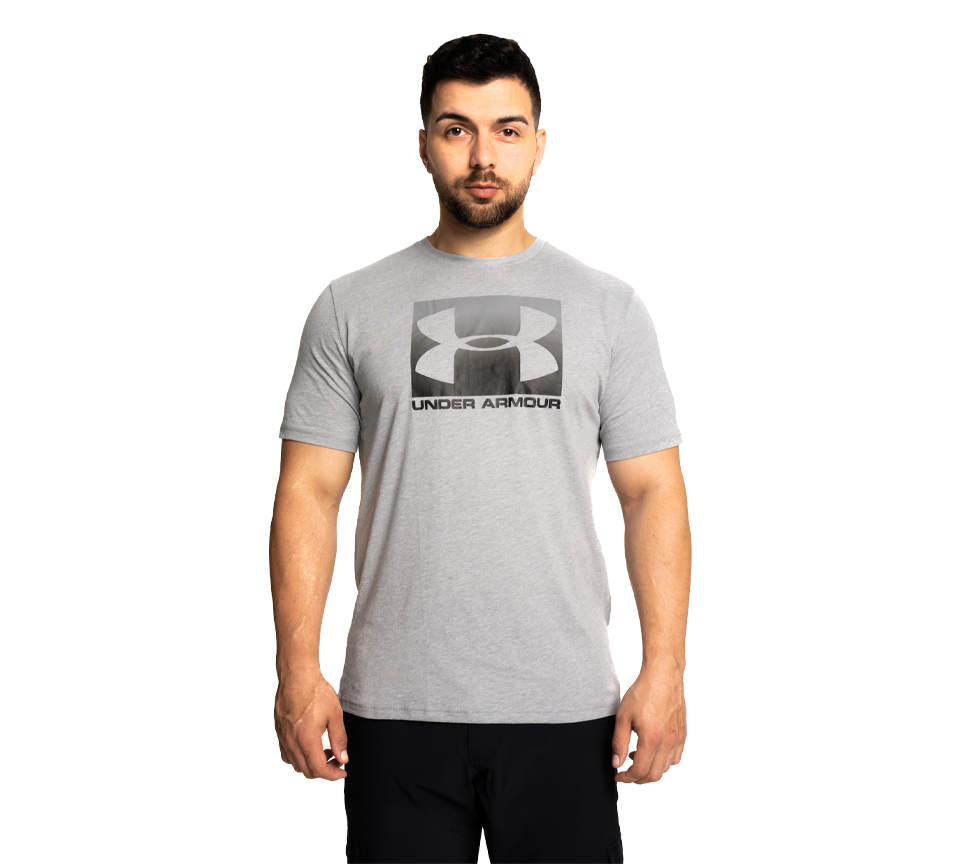 Under Armour Boxed Sportstyle Tee Mens Crew Neck T-Shirt Royal Graphite and Steel Light Heather Graphite UK S-3XL