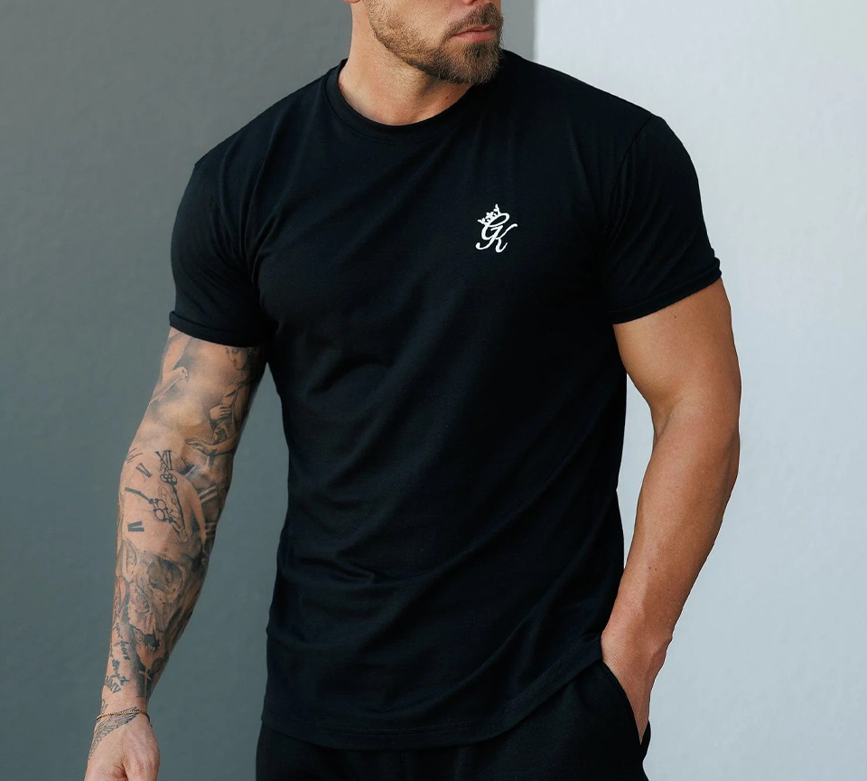 Gym King Fundamental T-Shirt Mens Casual Gym Jersey Tee Black and White UK XS-2XL